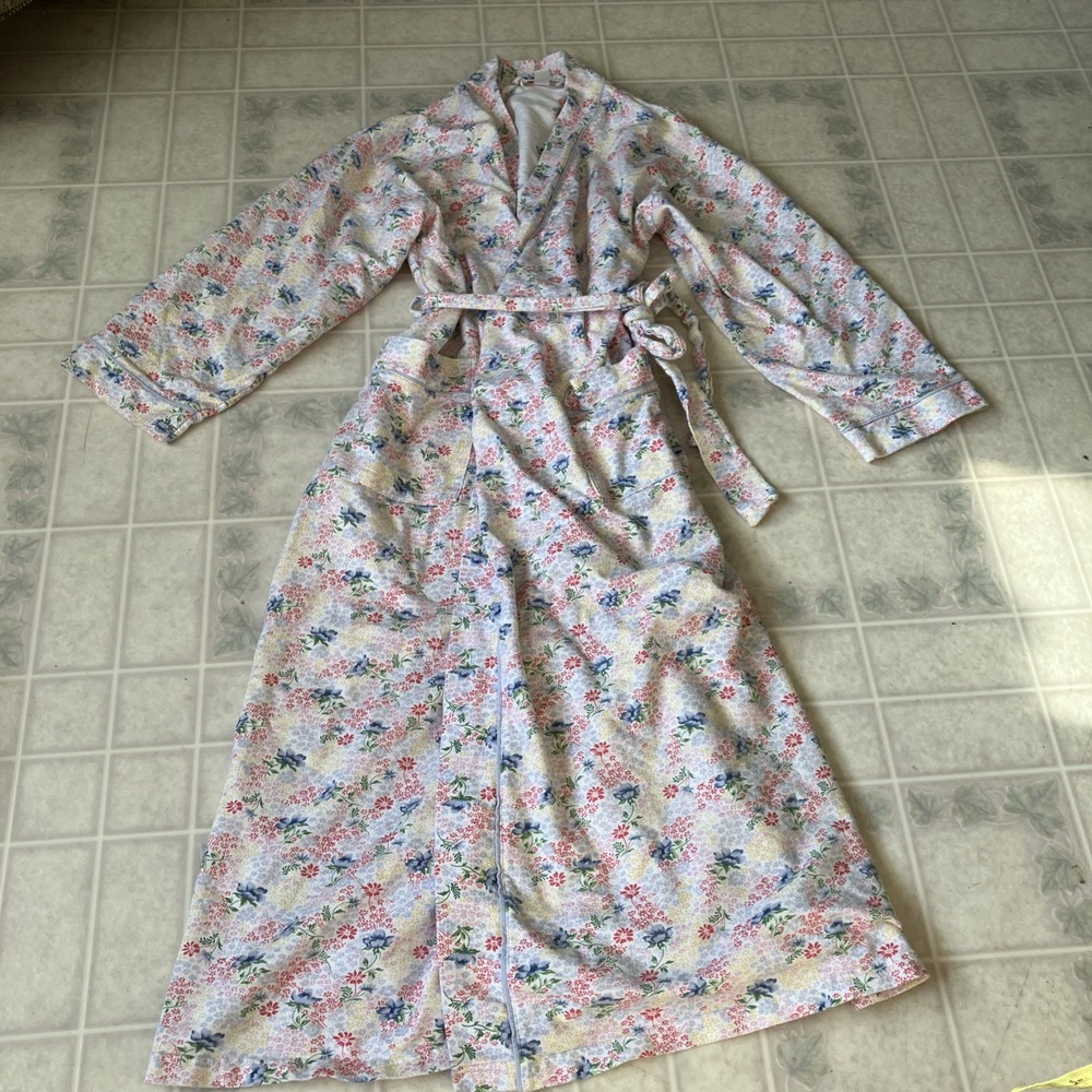 Talbots Intimates Robe‎ Womens Sz S VTG Floral Cotton Flannel Belted Cottagecore